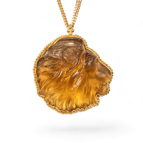 Carved citrine lion necklace