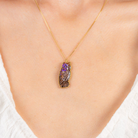 Wise Boulder Opal Owl Necklace