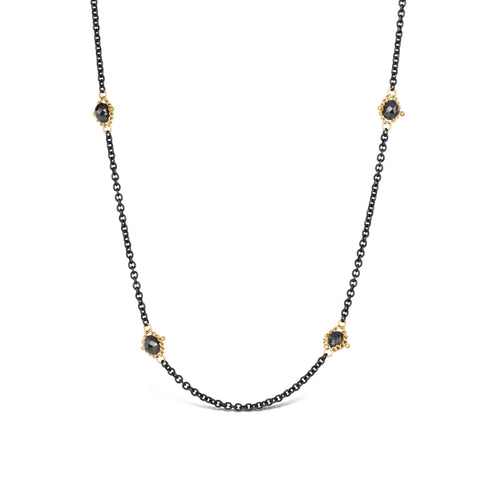 Contrast Textile Station Necklace in Black Diamond