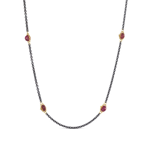 Contrast Textile Station Necklace in Ruby