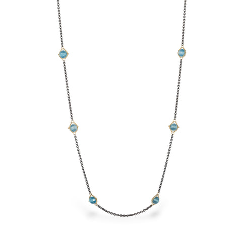 Contrast necklace in oxidized silver and gold with London Blue Topaz