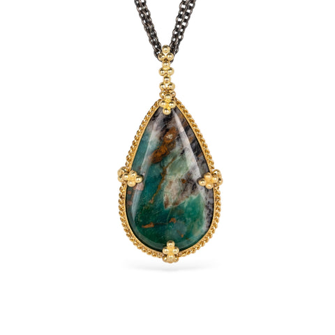 Amali petrified wood blue opal necklace