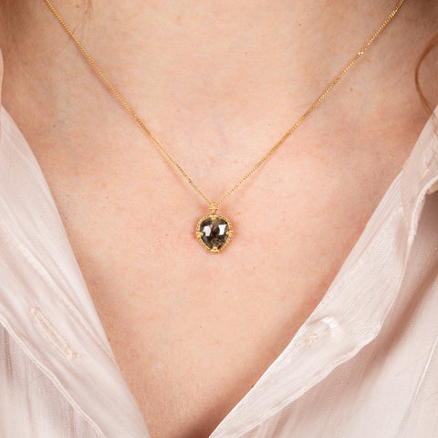 Dark chestnut diamond necklace on model