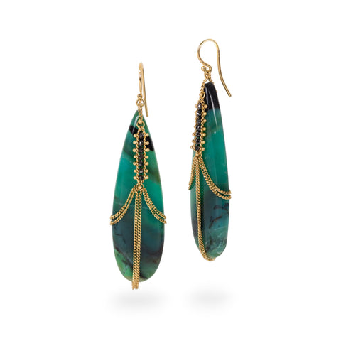 Petrified wood and blue opal earrings