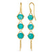 A pair of long 18k yellow gold earrings are crafted with blue amazonite beads suspended in delicate chain. The earrings are fastened with French hook closures.