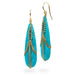 Elongated draped turquoise earrings with blue diamonds.