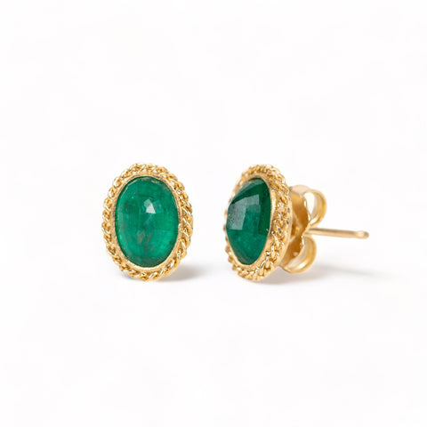Oval emerald stud earrings