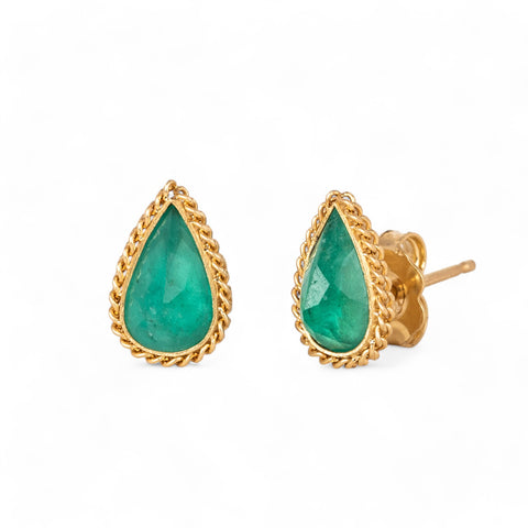 Emerald and gold teardrop stud earrings