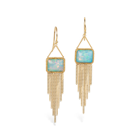 Ethiopian Opal Gold Tassel Earrings