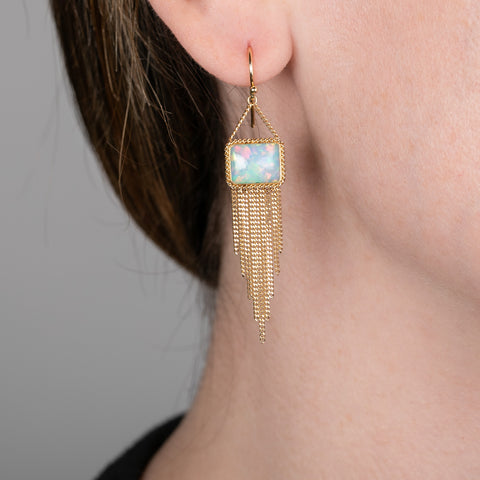 Ethiopian Opal Gold Tassel Earrings