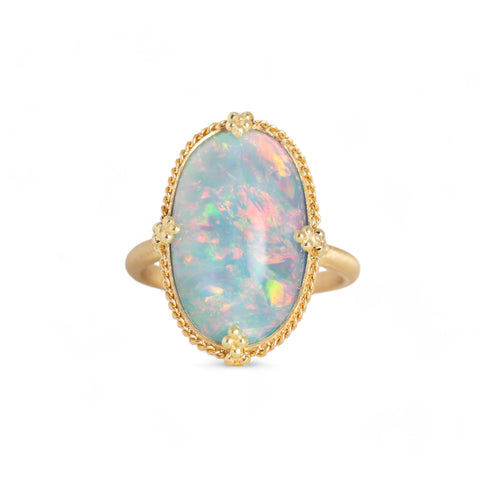 Ethiopian Opal ring on white