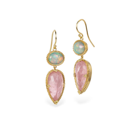 Ethiopian Opal and Morganite Earrings