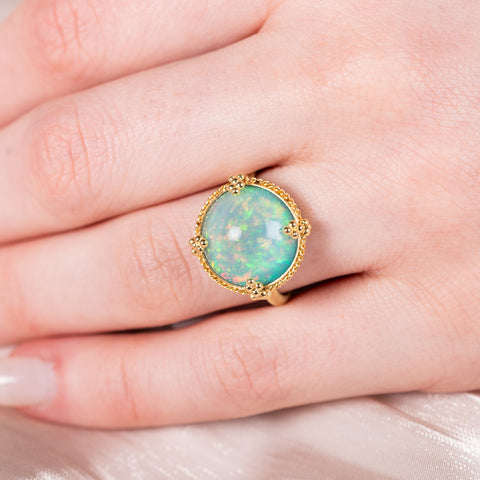 Ethiopian opal ring on model