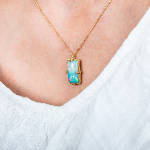 Ethiopian opal necklace side view