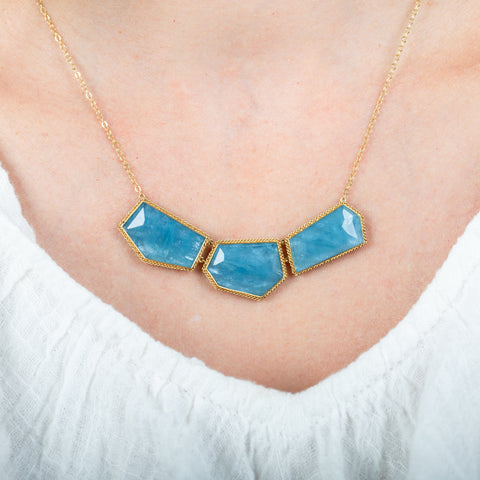 Aquamarine Trio necklace on model