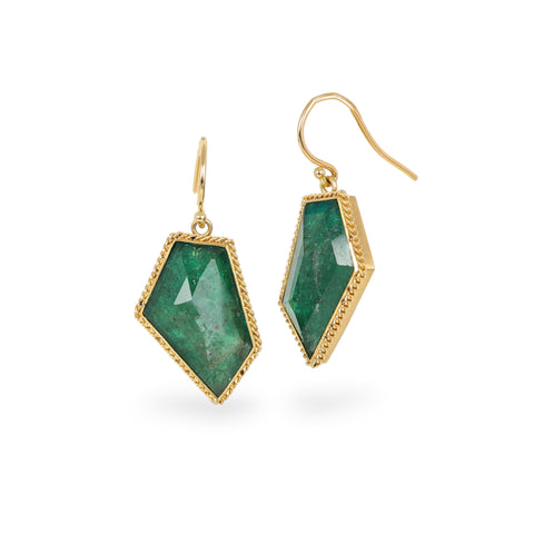 Geometric emerald earrings on white