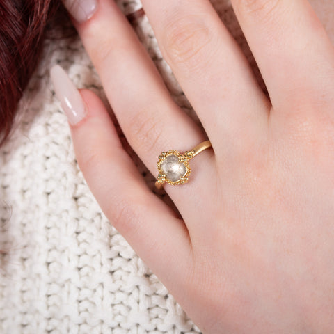 Diamond ring on model close up