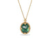 Green tourmaline and gold necklace on white background