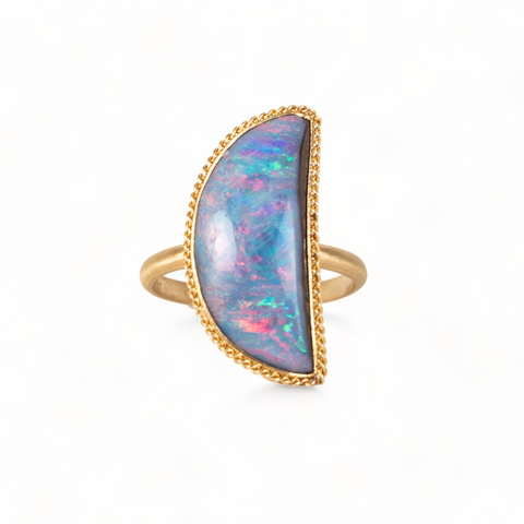 Half moon boulder opal ring
