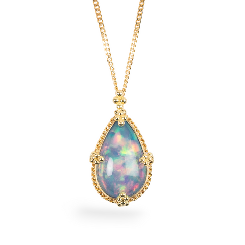 Ethiopian opal teardrop shaped necklace