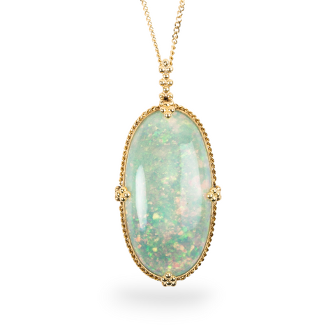 Ethiopian opal oval necklace on white background