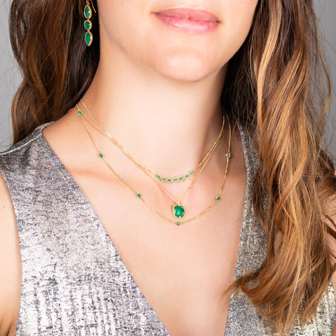 925 Emerald (Lab Created) Solitaire Pendant & 18