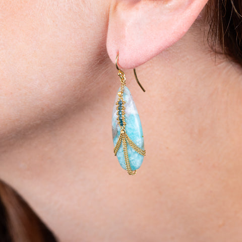 Draped amazonite earring on a model side view