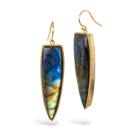 labradorite earrings on white