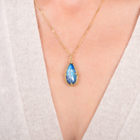 Faceted moonstone necklace on a model