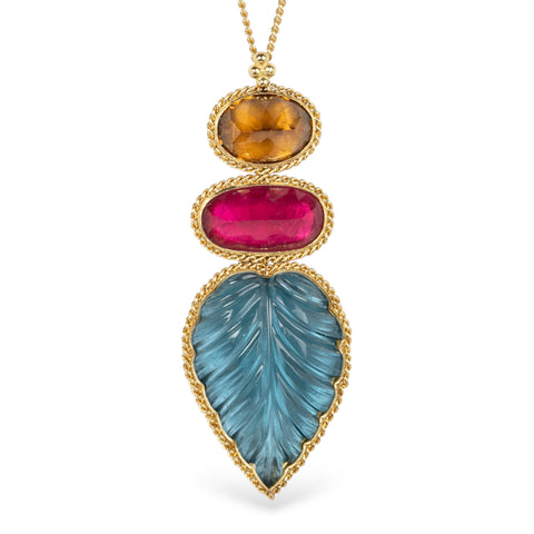 London blue topaz tourmaline and brown zircon necklace