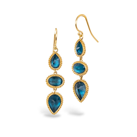 london blue topaz trio earring on white