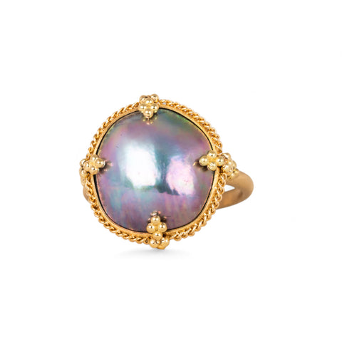 Mabe pearl and gold ring