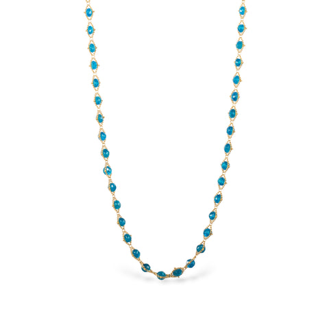 Blue apatite necklace on white