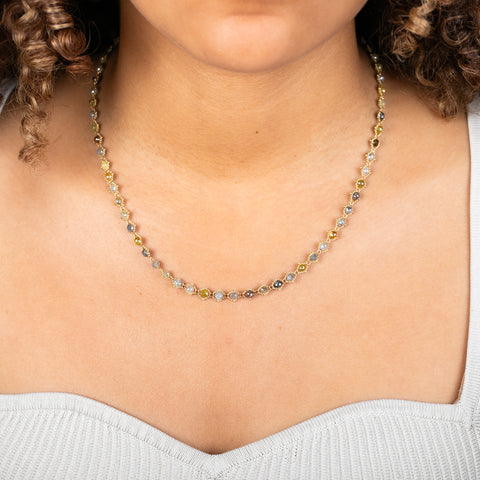 Diamond and 18k gold necklace on model