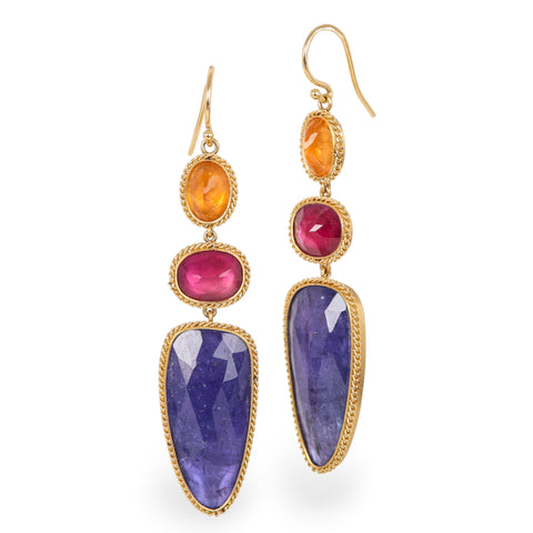 Mixed gemstone earrings with tanzanite and tourmaline