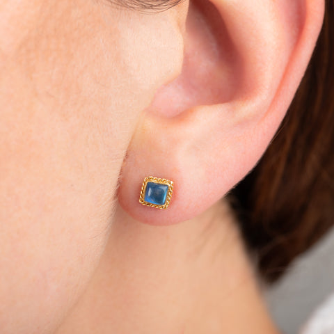 Moonstone stud earrings on model