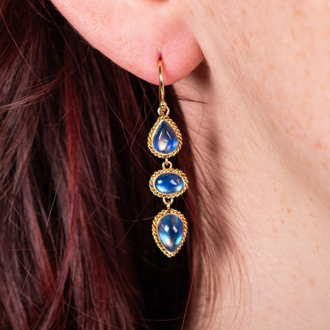 Moonstone trio earrings on model