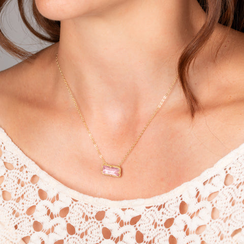 Morganite necklace on model