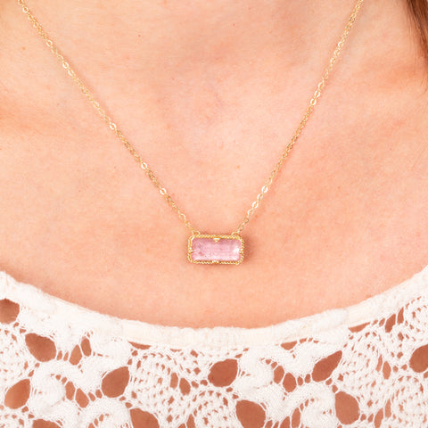 Morganite necklace on model