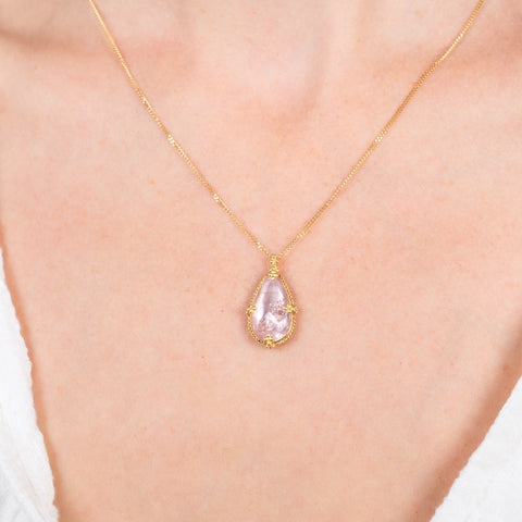 Morganite necklace on a model
