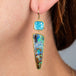 London Blue Topaz and Boulder Opal earrings on model
