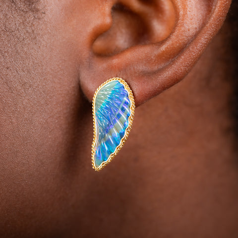 Carved Wing Opal Stud Earrings