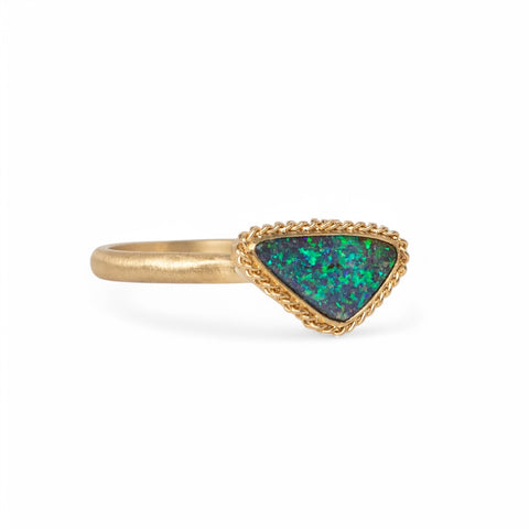 18k Gold Boulder Opal ring side view