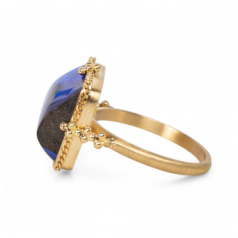 18k Gold Boulder Opal ring side view