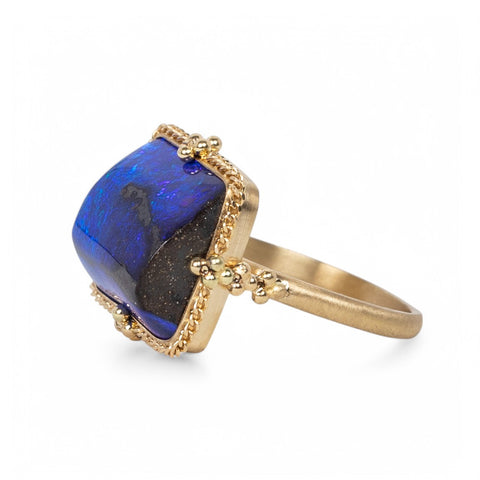 18k Gold Boulder Opal ring side view