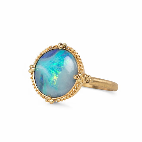 18k Gold Boulder Opal ring side view