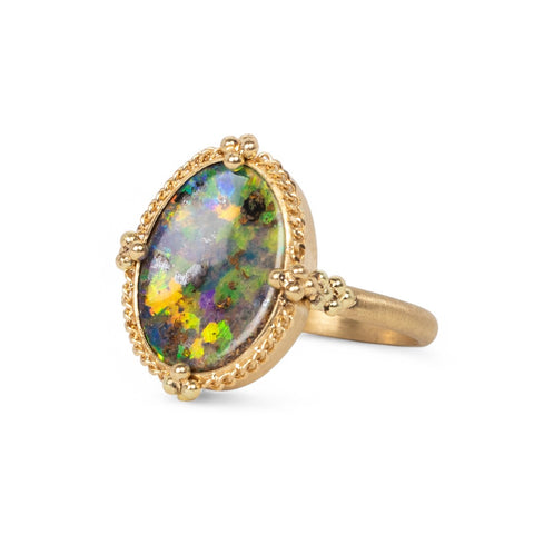 18k Gold Boulder Opal ring side view