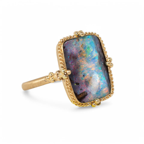 18k Gold Boulder Opal ring side view