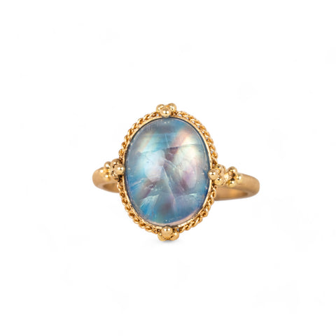 Blue moonstone and gold ring