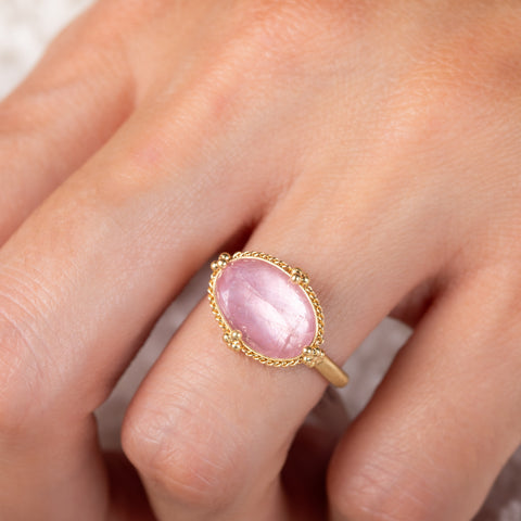 Morganite ring on model